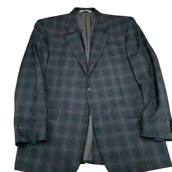 Hickey Freeman Blazer Men 44 Green Blue Windowpane Wool‎ Classic Jacket USA VTG - Picture 2 of 15